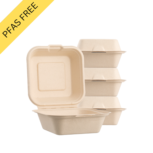 Sugarfiber™ 6x6 inch Square Hinged Container PFAS Free