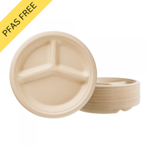 Sugarfiber™ 9 inch 3 Compartment Round Plates PFAS Free