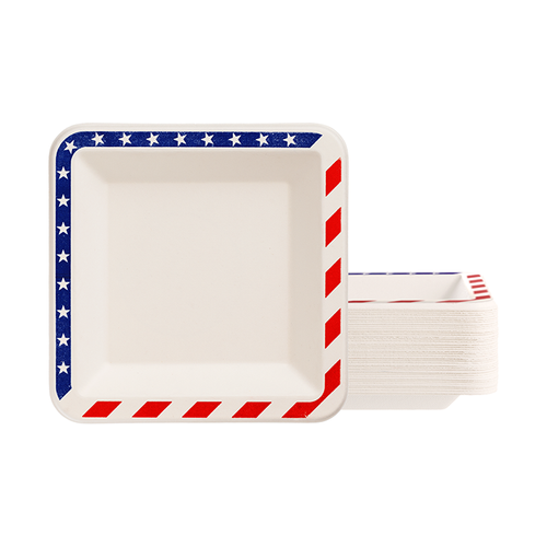 Sugarfiber™ 6.5 inch Square Plates with American Flag Print