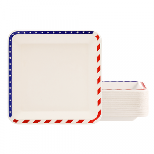 Sugarfiber™ 9.5 inch Square Plates with American Flag Print